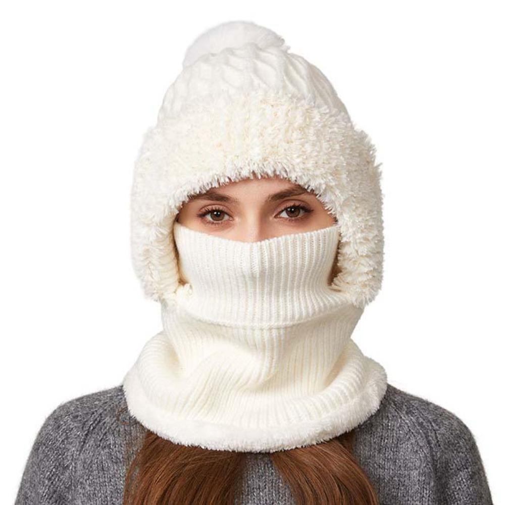 Windproof 2in1 Scarf Hat Plush Balaclavas Hat Fashion Winter Cap Mask Set Riding