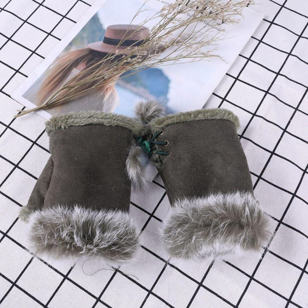 Soft Fingerless Mittens Warm Plush Gloves Winter Rabbit Hair Gloves Women Girls