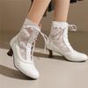 Fashion 2025 New Lace Up Hollow Mesh Victorian Ladies High Heel Shoes Strange Steampunk Boot Ankle Boots Women Thick Soled Short Boots