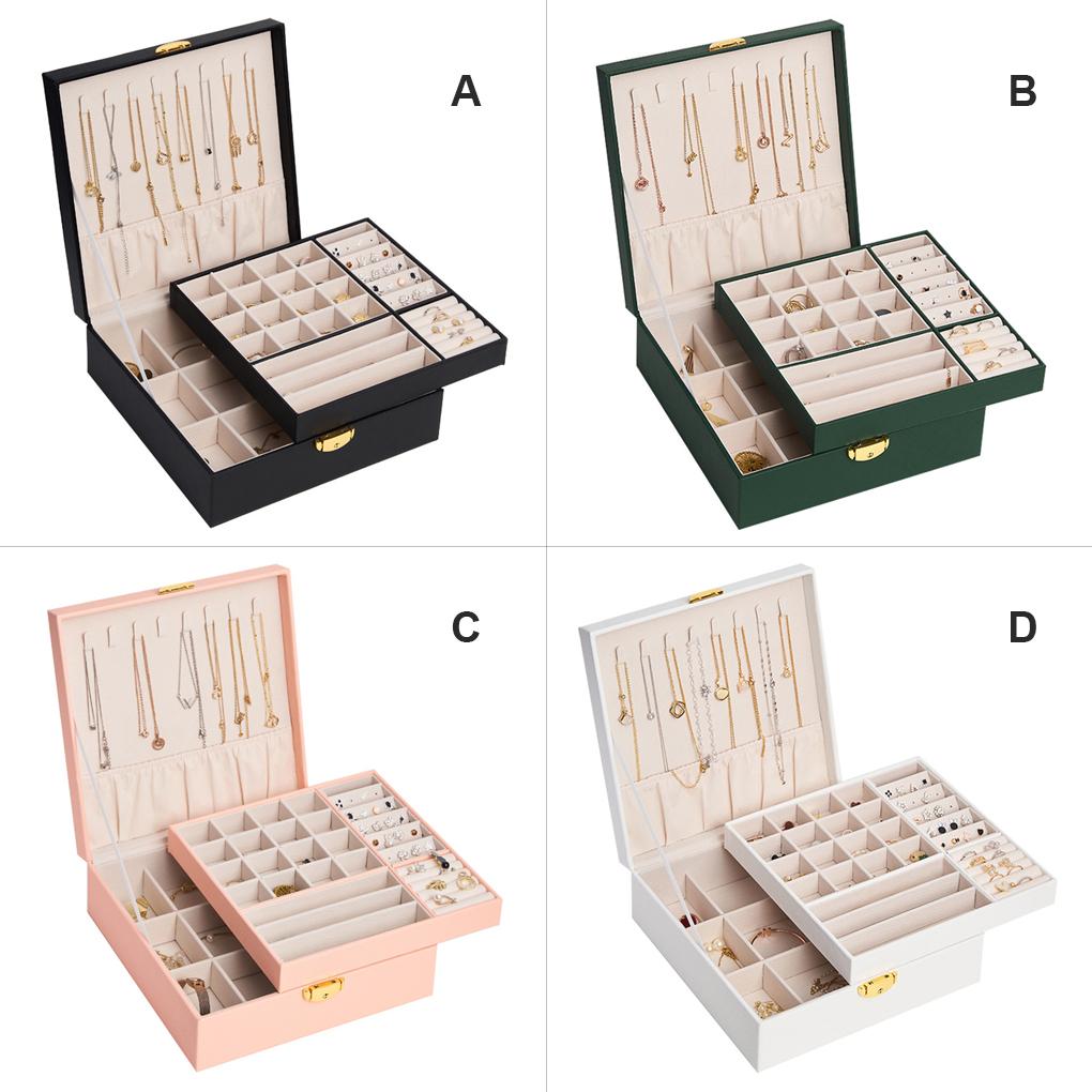 Винтажный двухслойный органайзер для украшений, шкатулка для хранения ювелирных изделий, держатель для серег и колец, дорожный многофункциональный кейс
