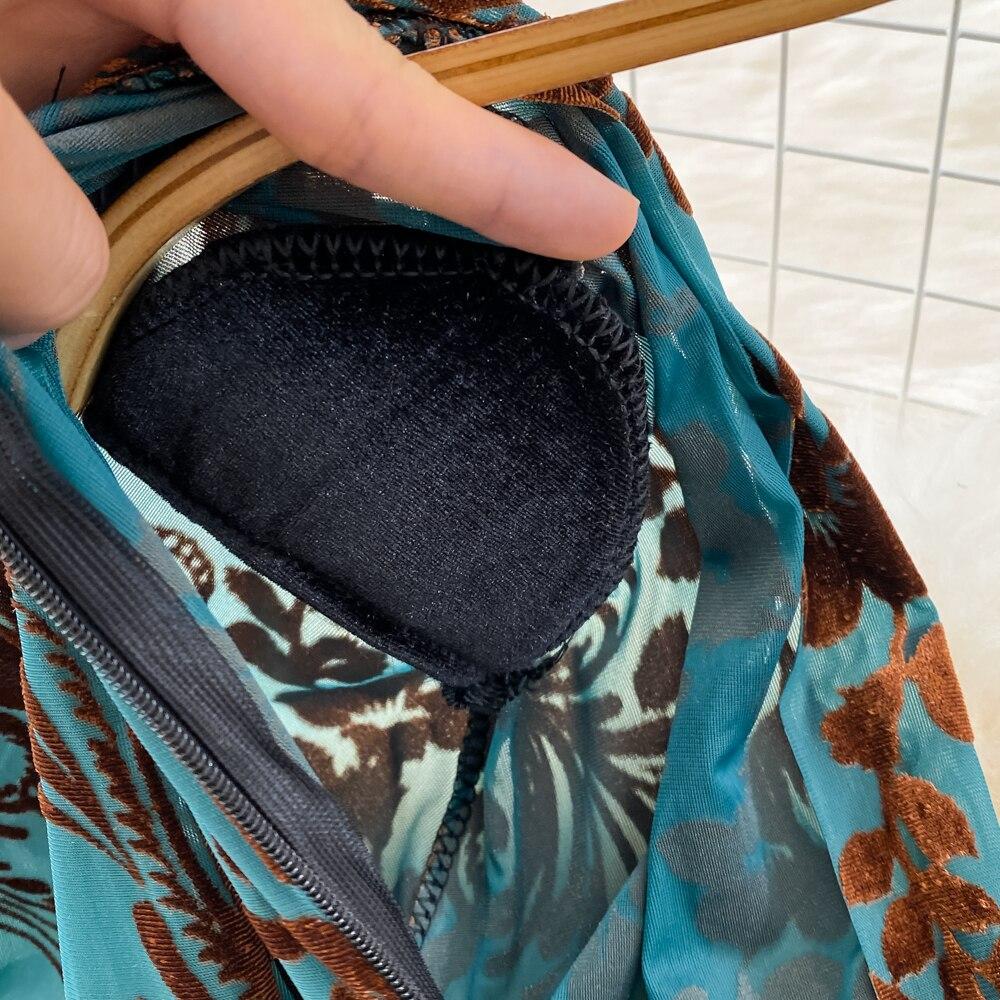 Autumn New Style of Celebrity Temperament V Neck Bronzing Printing High Waist Fold Stitching False Two Bag Hip Dress