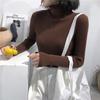 Женский повседневный эластичный тонкий вязаный свитер с высоким воротником, однотонный зимний осенний свитер