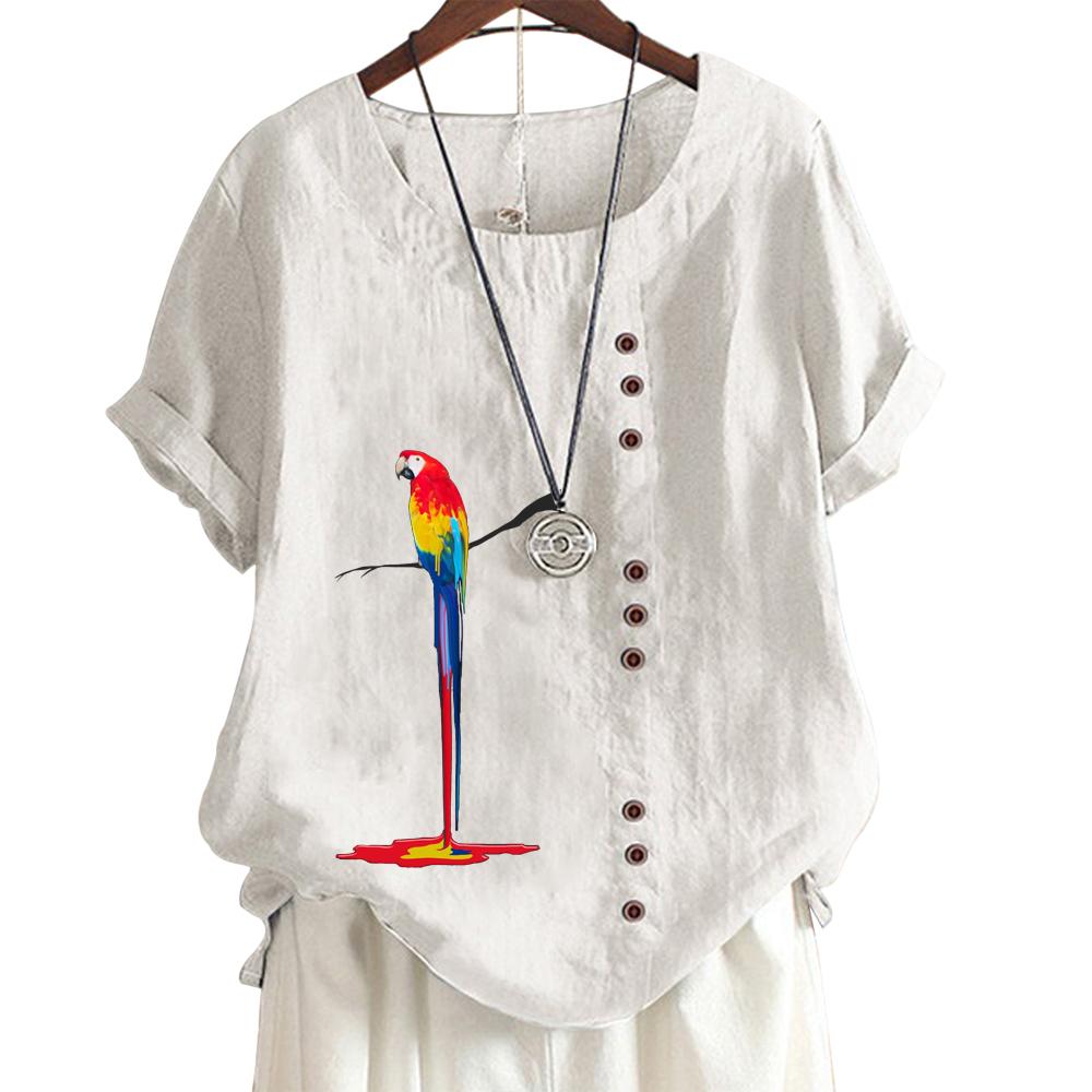 Женская повседневная футболка из льна и хлопка с 6 уникальными рисунками животных, круглым вырезом, короткими рукавами, S-5XL