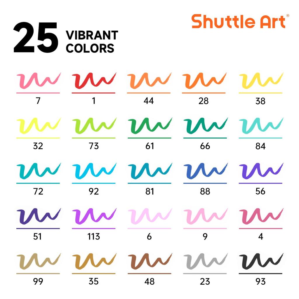 Shuttle Art Watercolor Brush Pen 25 Twin Marker Set with Brush and Extra Fine Includes 1 Coloring Perfect for Picture and Art Supplies with Case Set,
