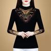 New Spring Embroidery Hot Diamond Plus Velvet Thickened Mesh Base Shirt for Women