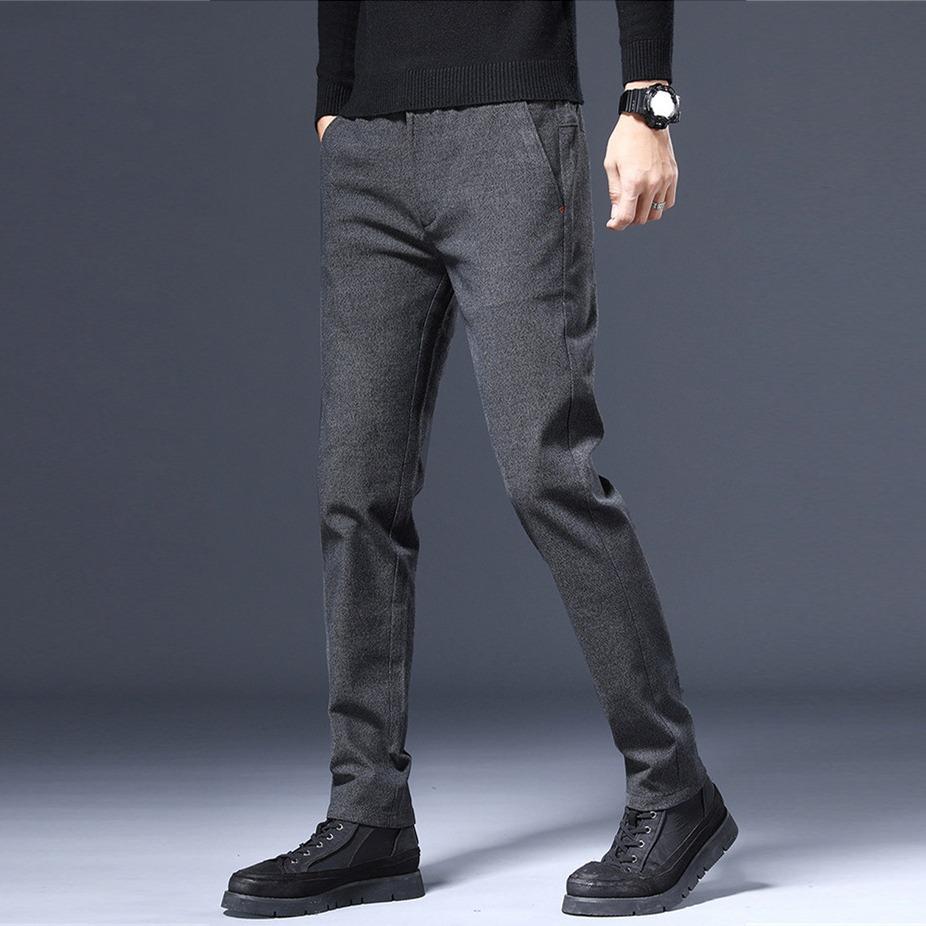 Хлопковые облегающие повседневные брюки мужские деловые модные эластичные узкие брюки классические черные серые мужские одежды