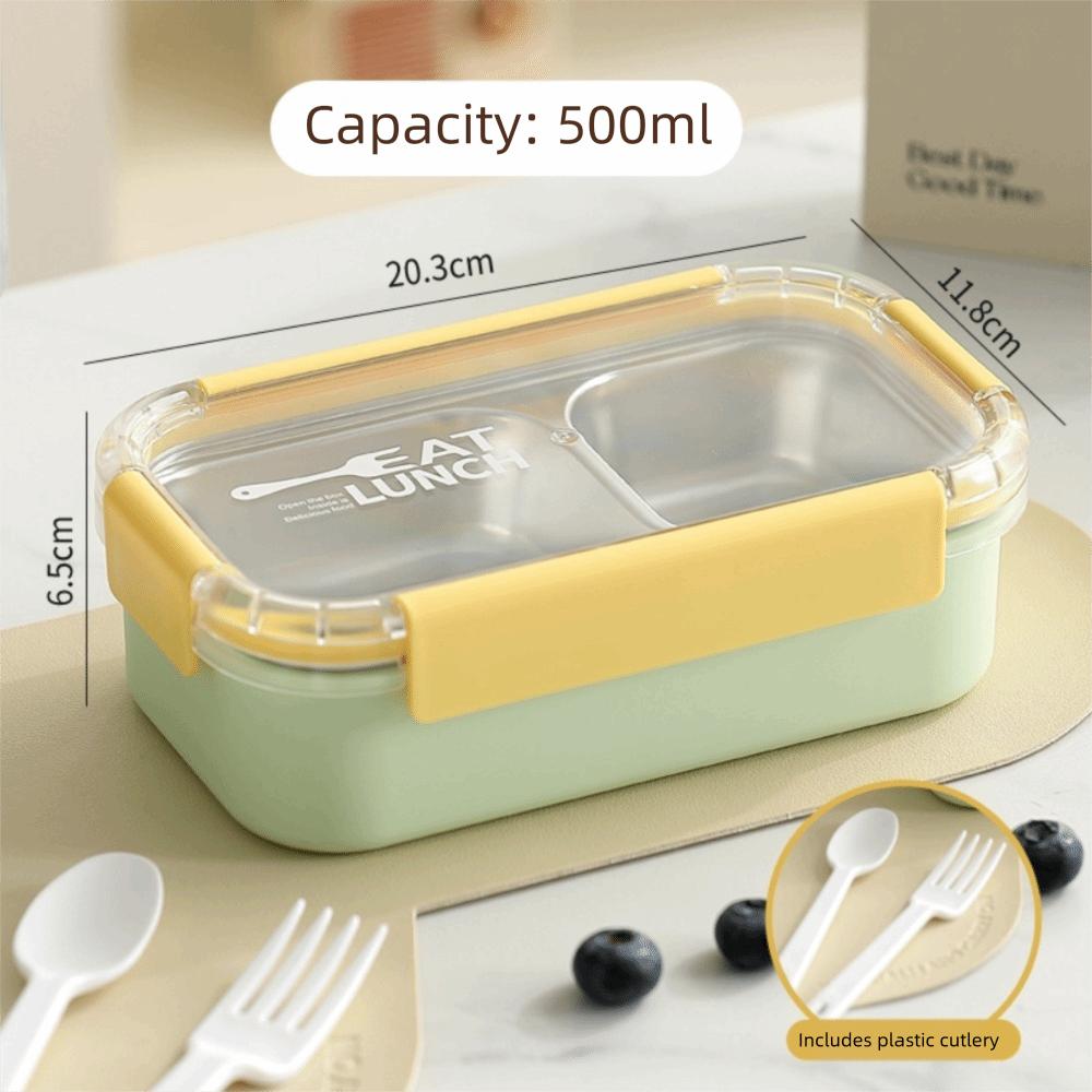 304 Stainless Steel Divided Lunch Box with Fork Spoon Food Container New Bento Box For Meal Prep