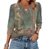 Women's Fashion Casual 3/4 Sleeve Print Shirt Women's V-Neck Tops