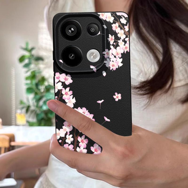 Чехол с цветочным узором из розовых цветков персика для Xiaomi 14T 13T 11T Pro Funda Redmi Note 14 13 12 11 Pro 5G 4G Силиконовая крышка с текстурой кожи