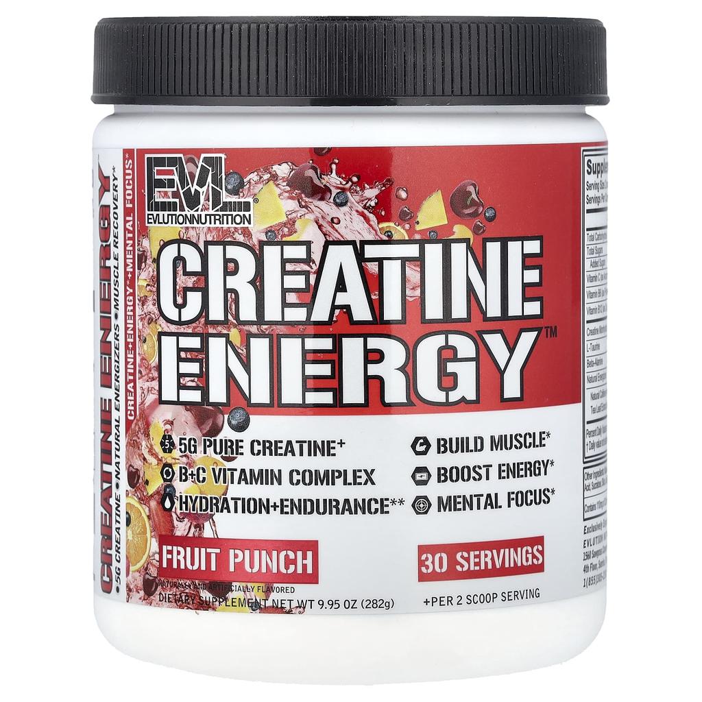 EVLution Nutrition Creatine Energy™, Фруктовый пунш, 9,95 унции (282 г)