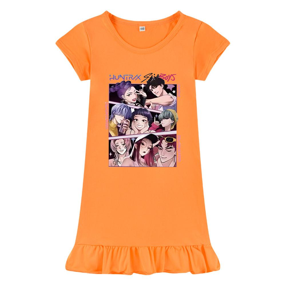 M1224 Kids Girls Sajaboys Kpop Rumi Zoey Mira Print Short Sleeves Ruffle Dress