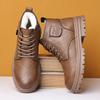 Winter Fur Lined Snow Boots for Men Outdoor Anti Slip Ankle Boots Casual Warm Work High Top Shoes Men's Lace-Up Fleece Lined Sports Leather Booties