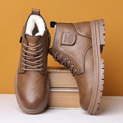 Зимние мужские зимние ботинки на меховой подкладке. Уличные противоскользящие ботильоны. Повседневная теплая рабочая обувь с высоким берцем. Мужские спортивные кожаные ботинки на флисовой подкладке на шнуровке.