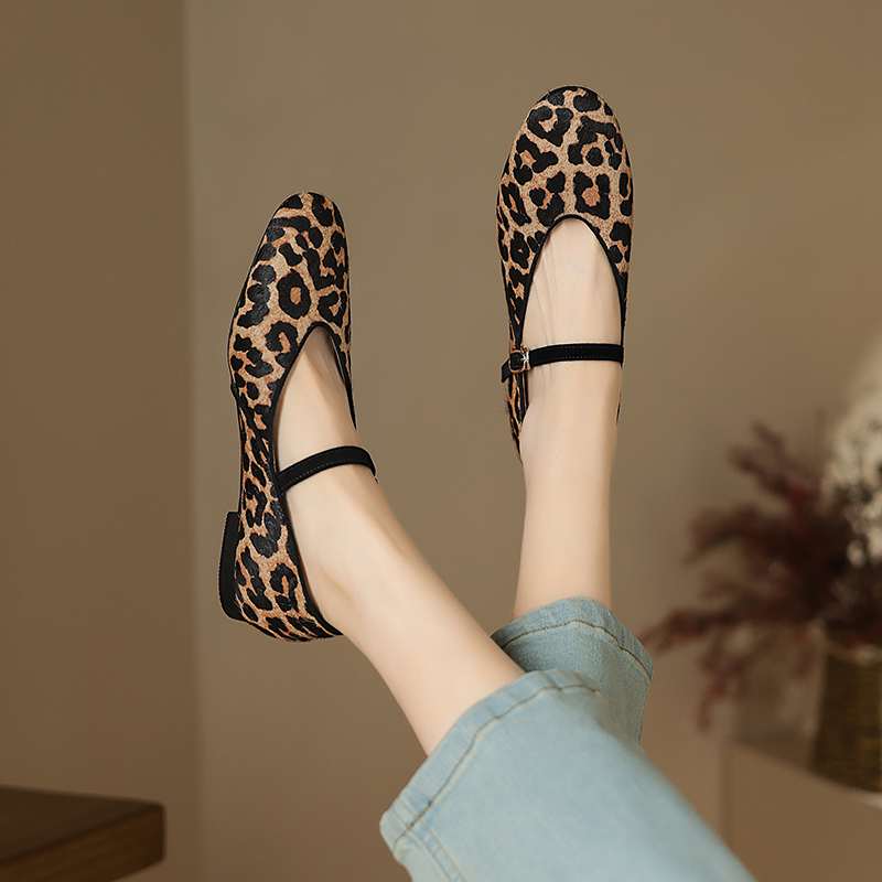Krazing Pot Horsehair Fur Summer Spring Autumn Low Heels Flat with Leopard Patterns Ballet Shoes Shallow Pumps