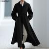 Winter Autumn Men Long Sleeve Long Coat Belt Waist Casual Woolen Overcoat