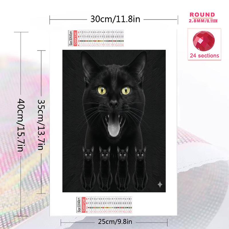 Black Cat 100% Round Full Drill 5D DIY Diamond Painting Embroidery Cross Stitch Rhinestone Décor