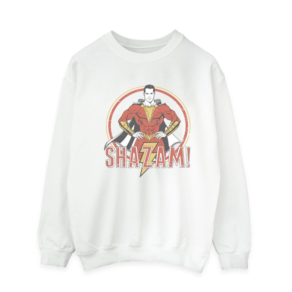 DC Comics Mens Shazam Retro Circle Distressed Sweatshirt