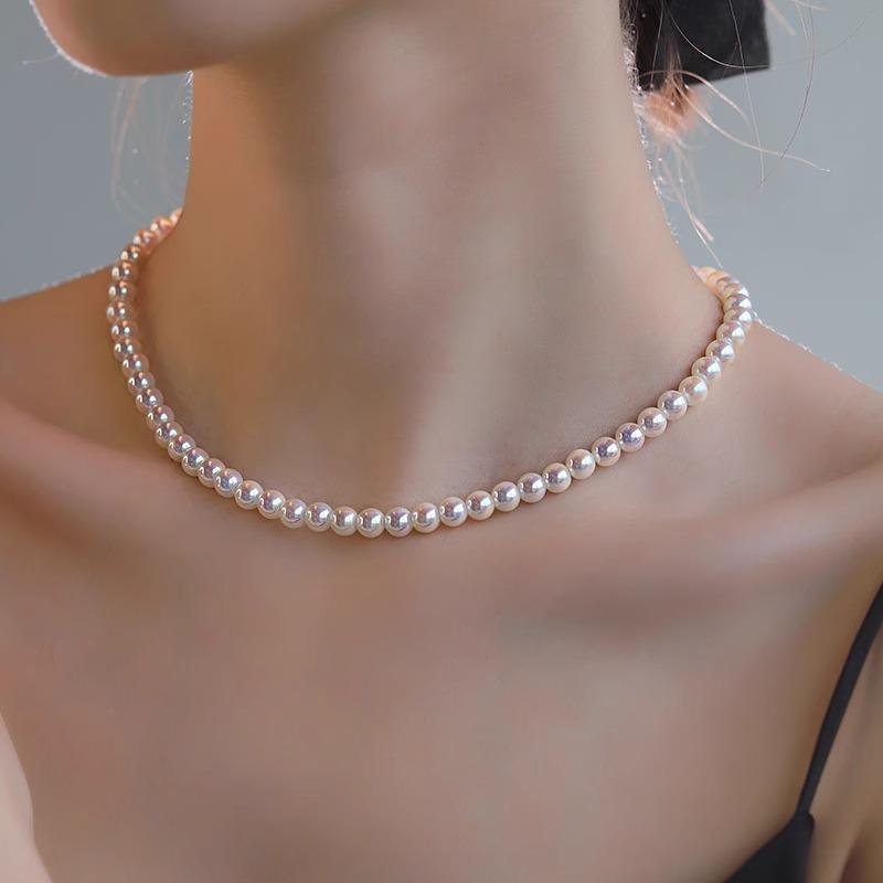 Japanese Akoya Pearl Necklace with Aurora Mirror Finish