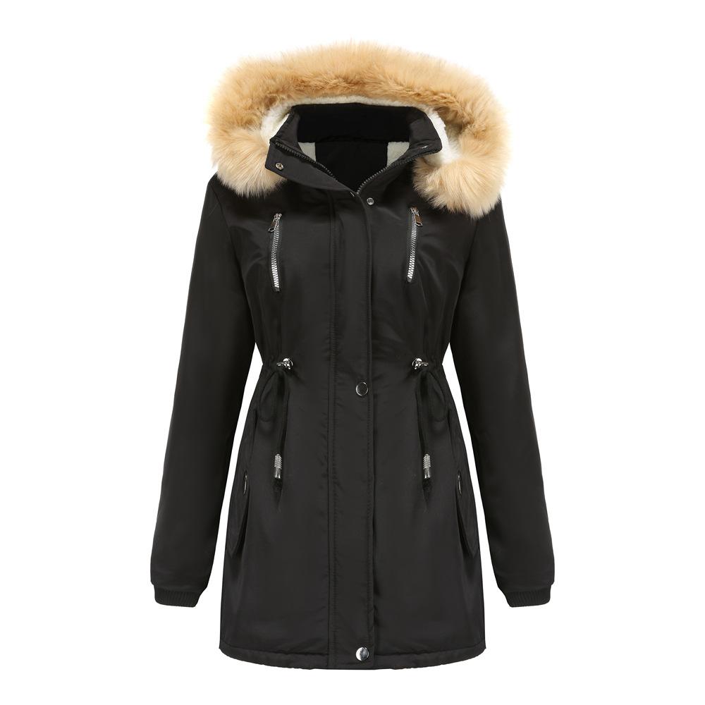 Autumn and Winter Women's Thickened Lambskin Cotton Coat Women's Loose Cotton Coat with Detachable Hood and Velvet Coat