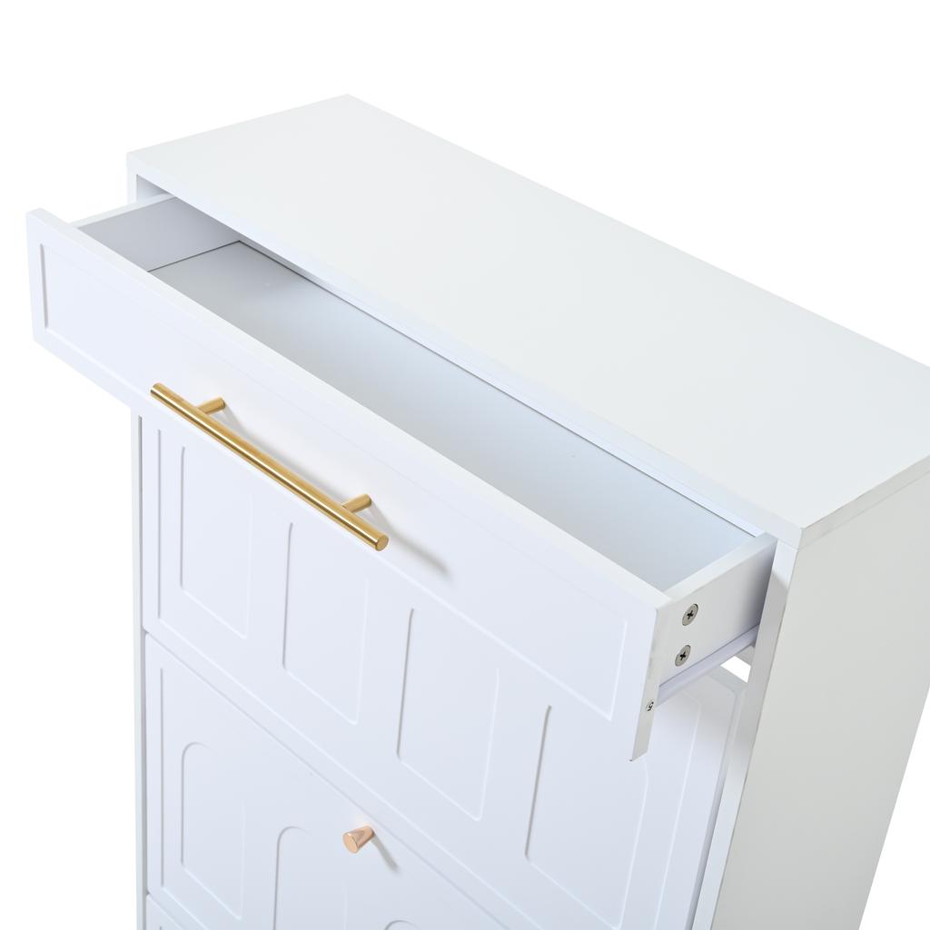 70*25*123.5cm Modern Shoe Cabinet Shoe Rack, with 6 Compartments, 1 Drawer, Can Be Placed in Hallways, Doors, Living Rooms and Offices, MDF, White