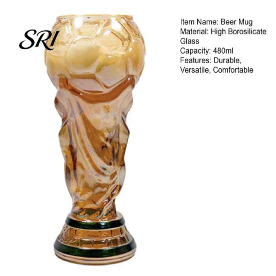 Durable Beer Mug Trophy Glass, 480ml Football Cup, Champion Shaped Soccer Party Gift for Lovers Glass