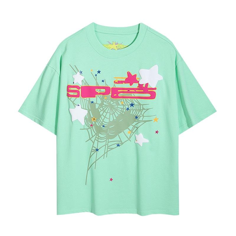 24S cross-border European and American trendy brand Sp5de spider web 555 portrait letter foam short-sleeved t-shirt men's and women's high street 