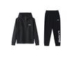 Solid Color Loose Fit Hooded Long Sleeve Jacket And Mid Waist Elastic Pants Casual Sports Set Unisex Sets Black YYKU181-1+-AWDT611-1