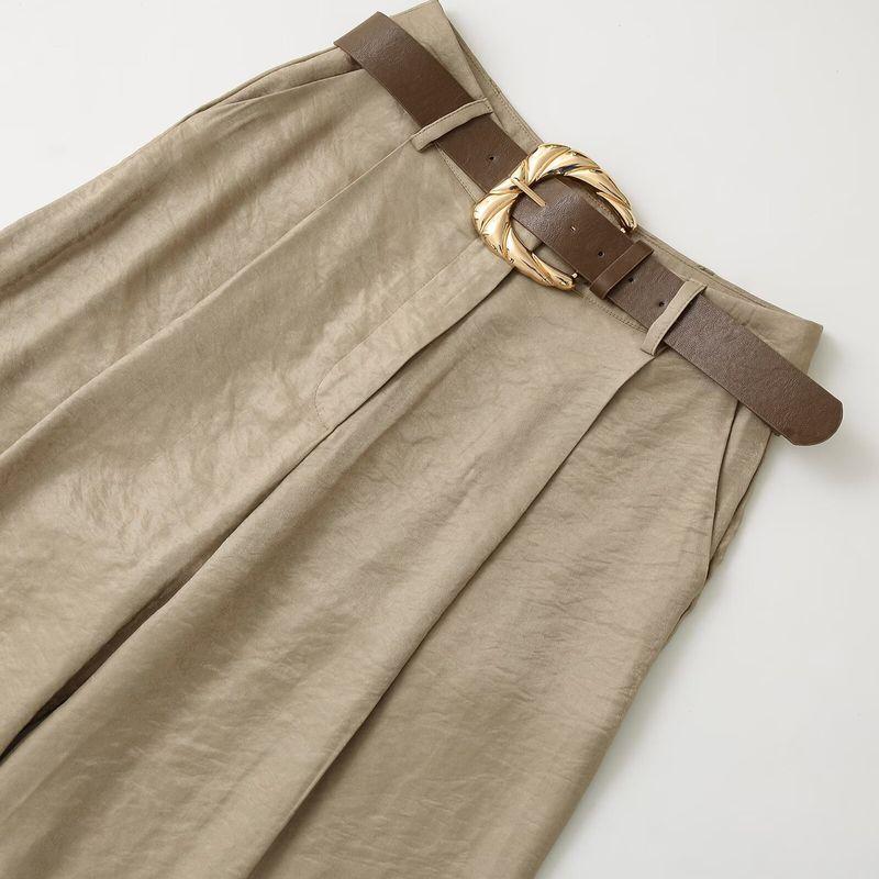 Kaslead New Women Clothes Western Style With Belt Silk Satin Texture Wide Leg Trousers 9193556 737
