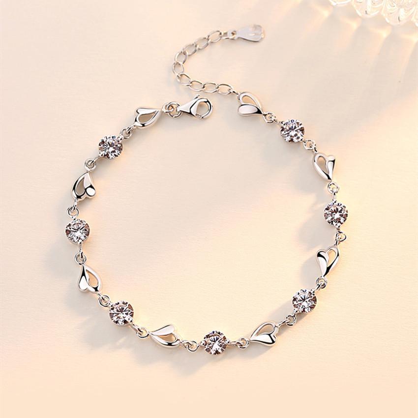 Crystal Love Blue/White S925 Silver Zircon Heart Bracelet for Women