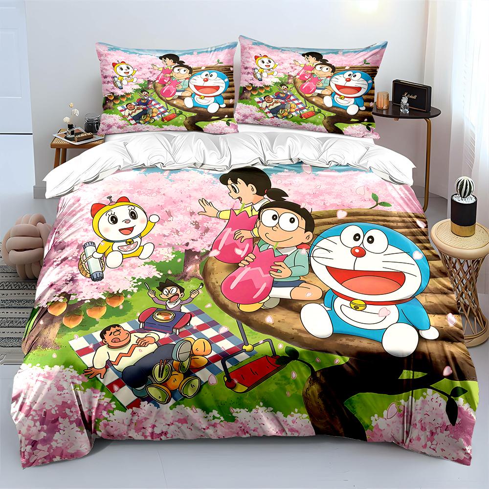 D-Doraemon with Friends Printed Bedding Set for Kids Boys Girls New 3d Printed Bed Cover Duvet Cover Pillow Case Bedroom Decor