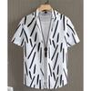 Men's 3D Print Striped Shirts Basic Hawaiian Short Sleeve Blouse with Flap Graphic Button Summer Fashion Men's Shirts