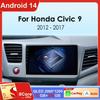 Android 14 Wireless Carplay Android Auto Car Radio для Honda Civic 2012 2013 2014 2015 Мультимедийный видеоплеер Авторадио 4G+WIFI