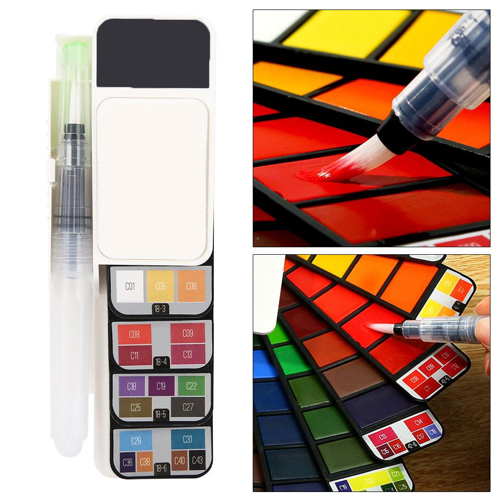 Твердая акварельная краска веерообразная складная портативная 18 цветов пигмент + водная кисть
