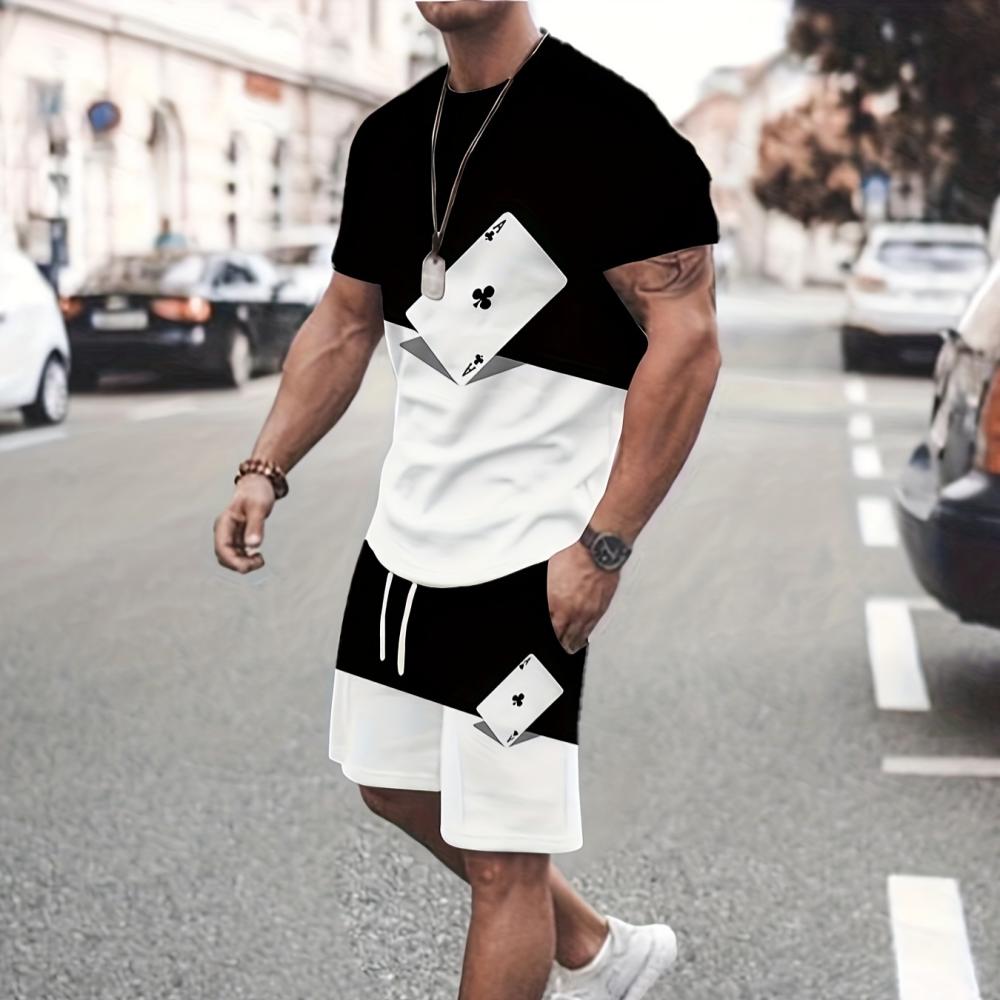 Мужской комплект из футболки и шорт, спортивная футболка с короткими рукавами и принтом в стиле бега, лето 2025 г.