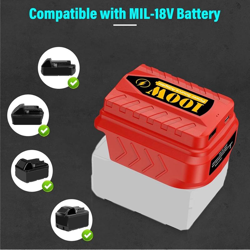 USB-адаптер для зарядного устройства Milwaukee PD100W Адаптер для зарядного устройства Milwaukee Адаптер для Milwaukee 18V M18 Аккумулятора