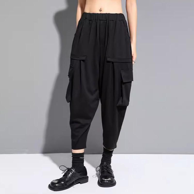 Черные хлопковые брюки-шаровары с высокой талией, большие винтажные повседневные свободные летние брюки-шаровары для женщин, брюки