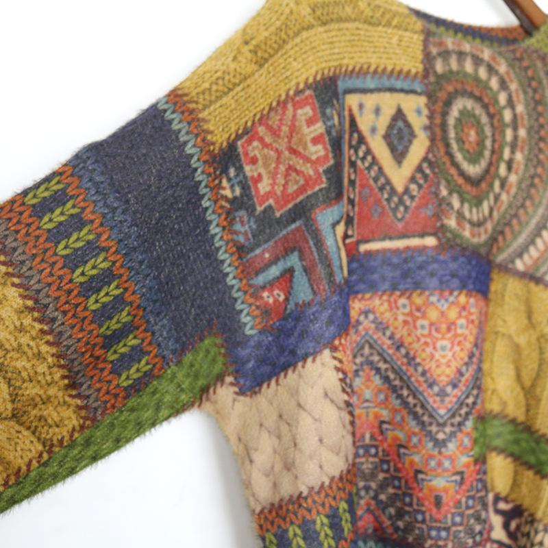 Dimanaf 2024 Новые свитера Пуловеры O-образный вырез Женские свитера Цветочный вязаный узор Печать Свободный свитер