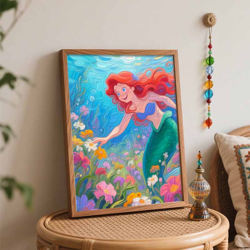 Disney The Little Mermaid Ariel Underwater Floral Digital Oil Painting Art Kit Hand Painted Home Decor