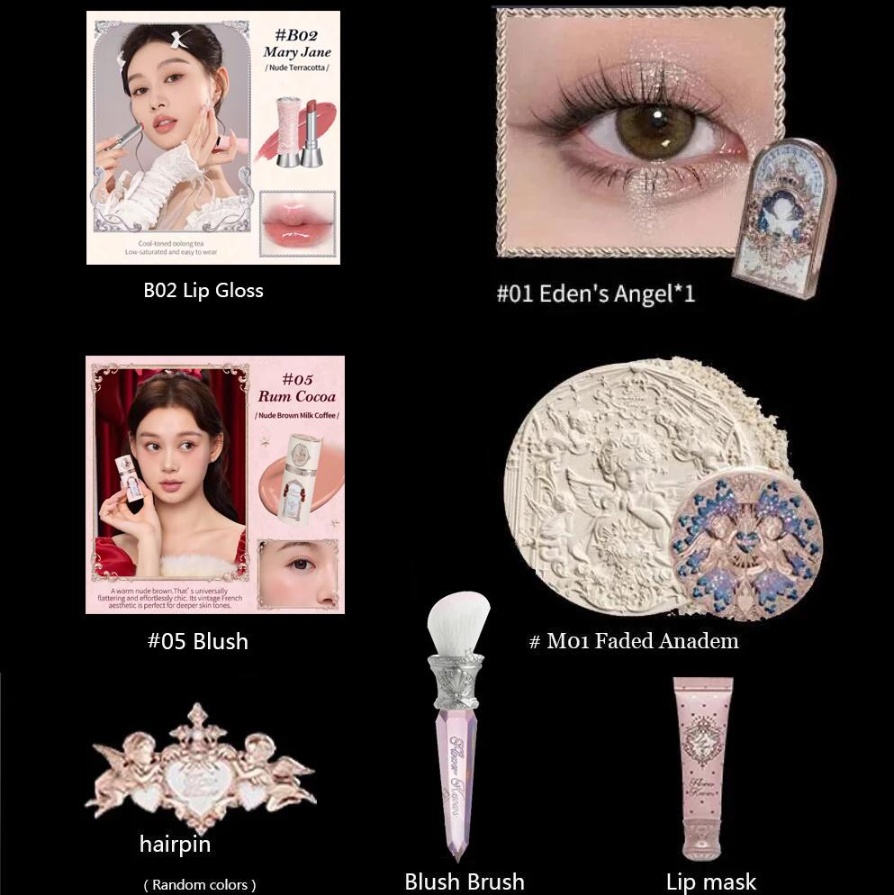 Flower Know Little Angel Collection Подарочная коробка с косметикой Тени для век Румяна Кремовая матовая помада Хайлайтер Полный набор Все в одном