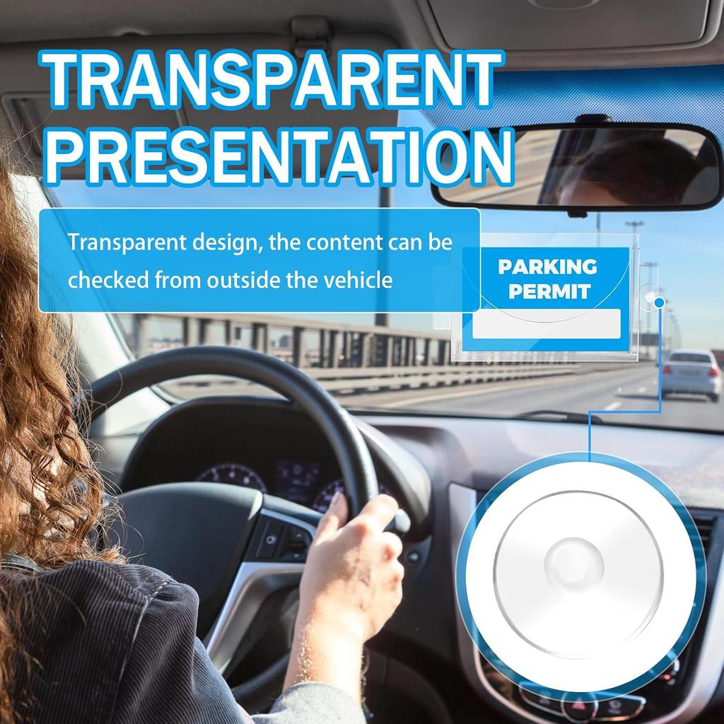 Transparent Acrylic Car Parking Permit Holder with Suction Cups,Curved Design Parking Pass Holder for Car Windshield Clear Permit Display,Universal