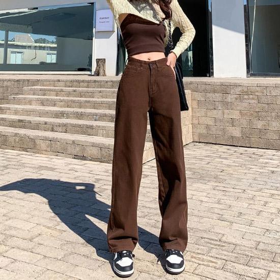 Коричневые джинсы женские с высокой талией мешковатые прямые широкие брюки повседневные джинсовые брюки винтажные Y2k Claothes уличная одежда больших размеров женская одежда