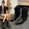 Fashion Autumn Winter Casual Western Cowboy Ankle Boots Fashion Women’s Platform Pointed Toe Designer Shoes Slip-On High Heels
