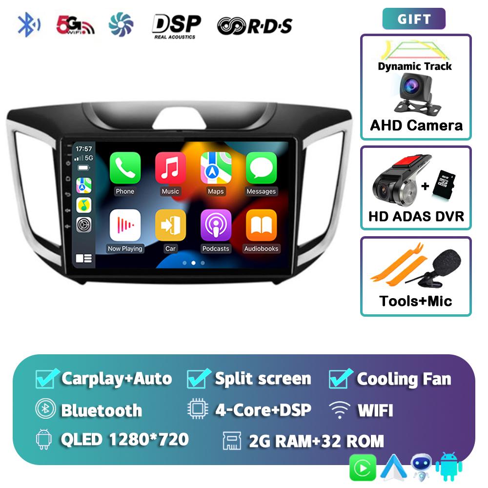 Автомагнитола с Android 14 и CarPlay для Hyundai Creta ix25 2015-2019, навигация GPS, мультимедиа, видеоплеер, 2DIN головное устройство, стерео