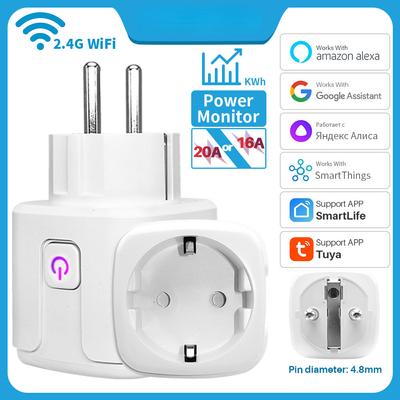 Смарт-розетка Tuay EU16A/20A, Wi-Fi, умная розетка с мониторингом мощности, приложение Smart Life, дистанционное управление, поддержка Google Assistant Alexa