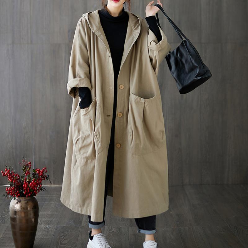 Весенняя свободная повседневная ветровка большого размера выше колена с большим карманом и капюшоном, женская куртка