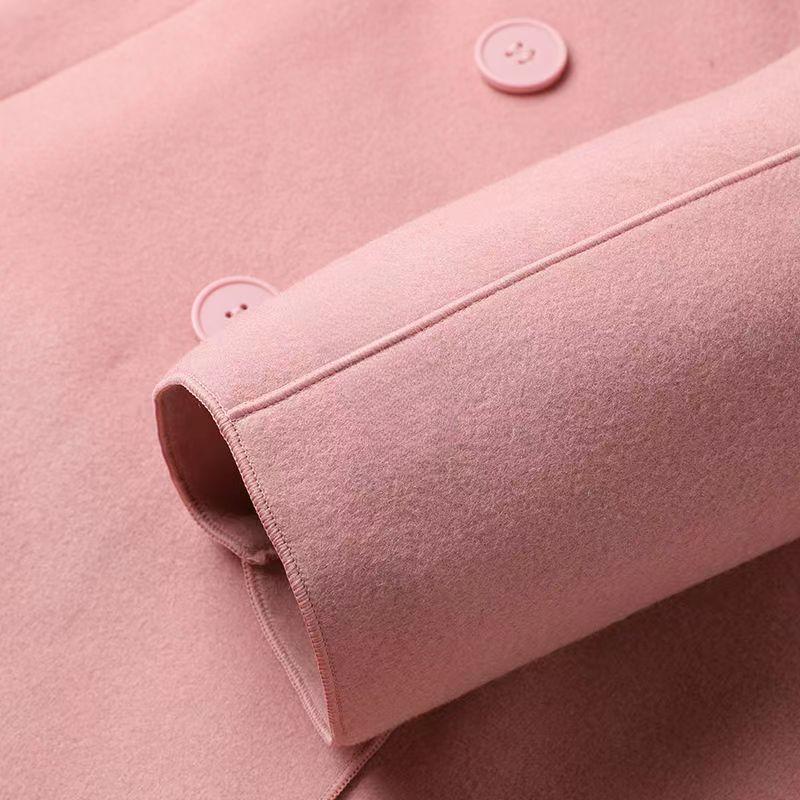 Теплое и модное однотонное шерстяное пальто для женщин с поясом на осень и зиму