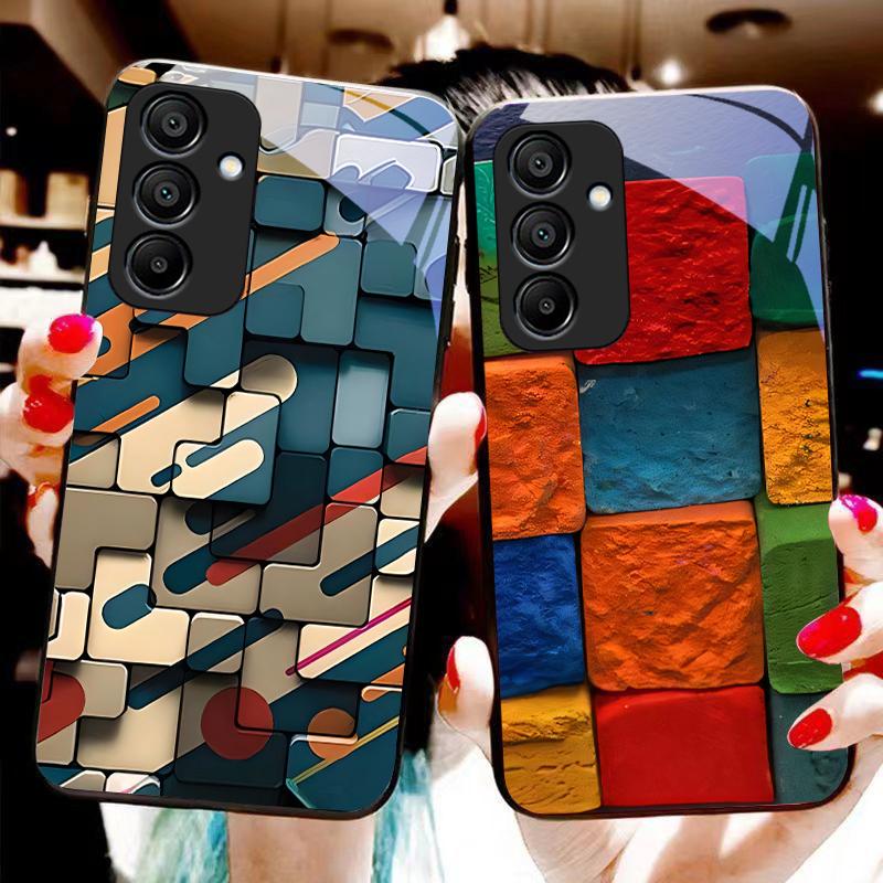 Креативный чехол-блок для Samsung Galaxy A15 5G 54 4G 51 50 24 35 90 71 12 51 53 52S 80 22 34 Черный чехол для телефона из закаленного стекла