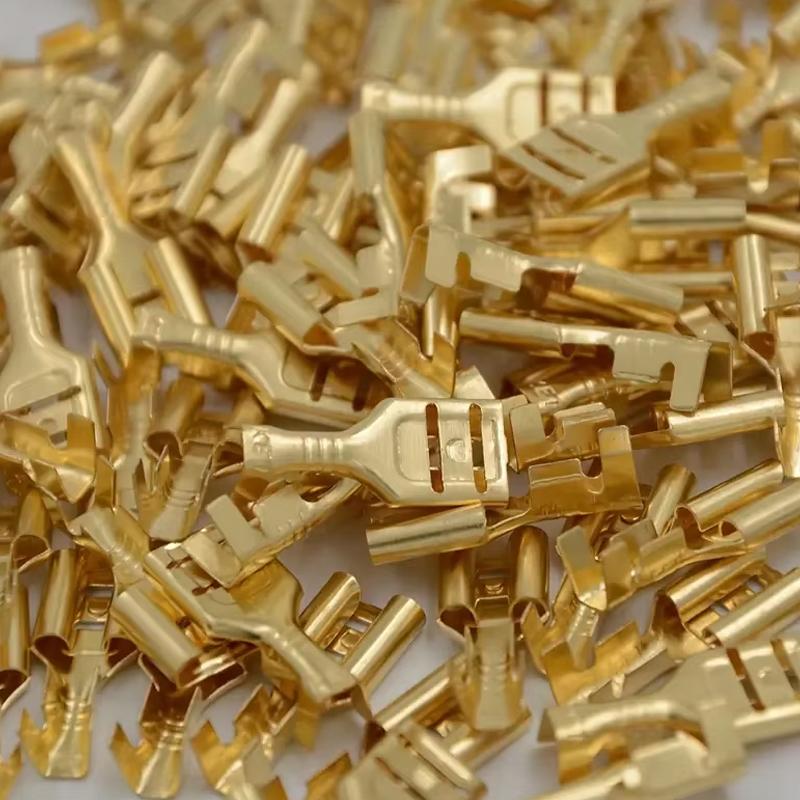 100pcs 6.3mm Golden Brass Car Speaker Female Shovel-shaped Terminal Wire Connector