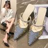 Half-tugged High Heels Temperament New Year's New Rhinestone Two-wear Sandals Fairy-style Slippers for Women's Summer Outdoor Wear