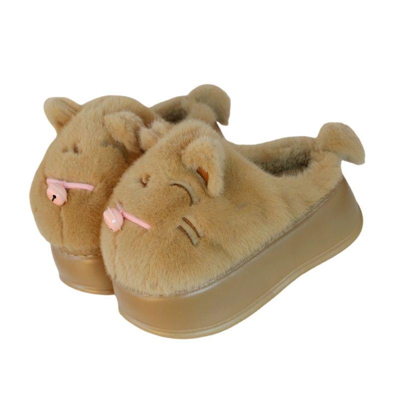 2024 новые зимние тапочки женские меховые шлепанцы тапочки для девочек милые хлопковые тапочки с котом теплые домашние пушистые тапочки на платформе